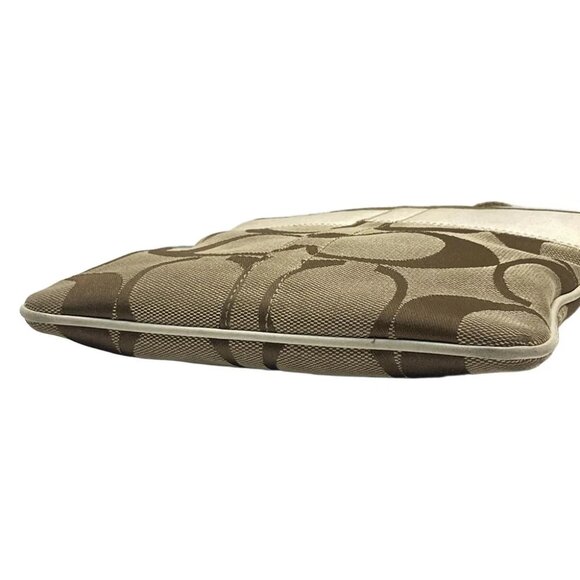 COACH Signature Stripe Solid Swing Pack 41207 Khaki Cream Jacquard Leather - Picture 4 of 9